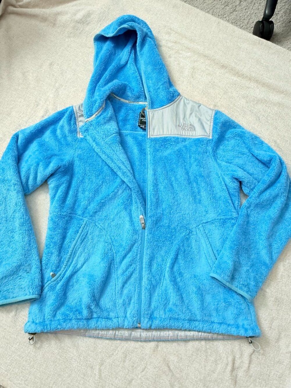 The North Face Womens L Blue Hooded Fleece Jacket Y2K Gorpcore Cozy Outdoor 4394